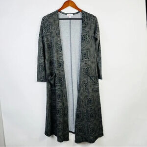 LuLaRoe Sarah Duster Cardigan Gray Striped Long Sleeve‎ Open Front